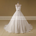 Noble Scoop Neck Lace Applique Beaded Heart Shape Back A-line Cap Sleeve Wedding Gown